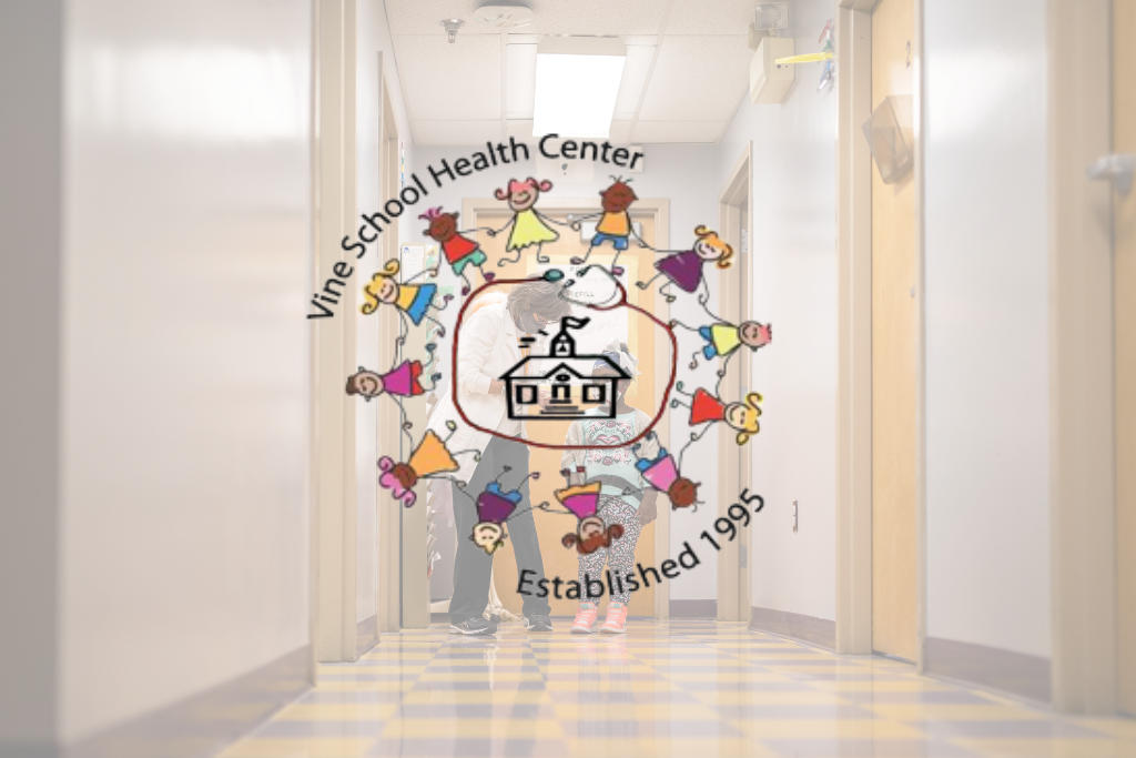 Vine logo over image of a nurse practitioner and patient at Vine.